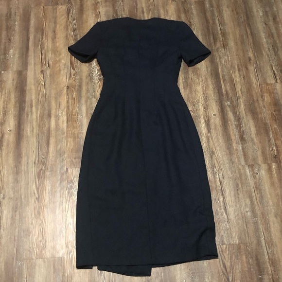 Maggie London Dress Women's 4 Faux Wrap Sheath Solid Navy Buttons - Picture 6 of 7